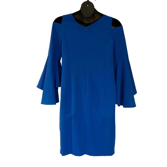 Midnight Velvet Blue Cold Shoulder Bell Sleeve Dress - Picture 8 of 16